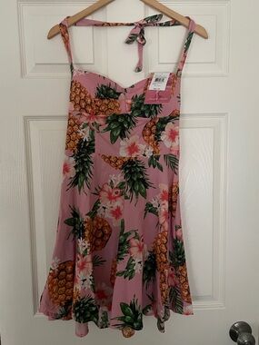 🍍 Emerald Sundae Pink Tropical Floral Pineapple Dress 🍍